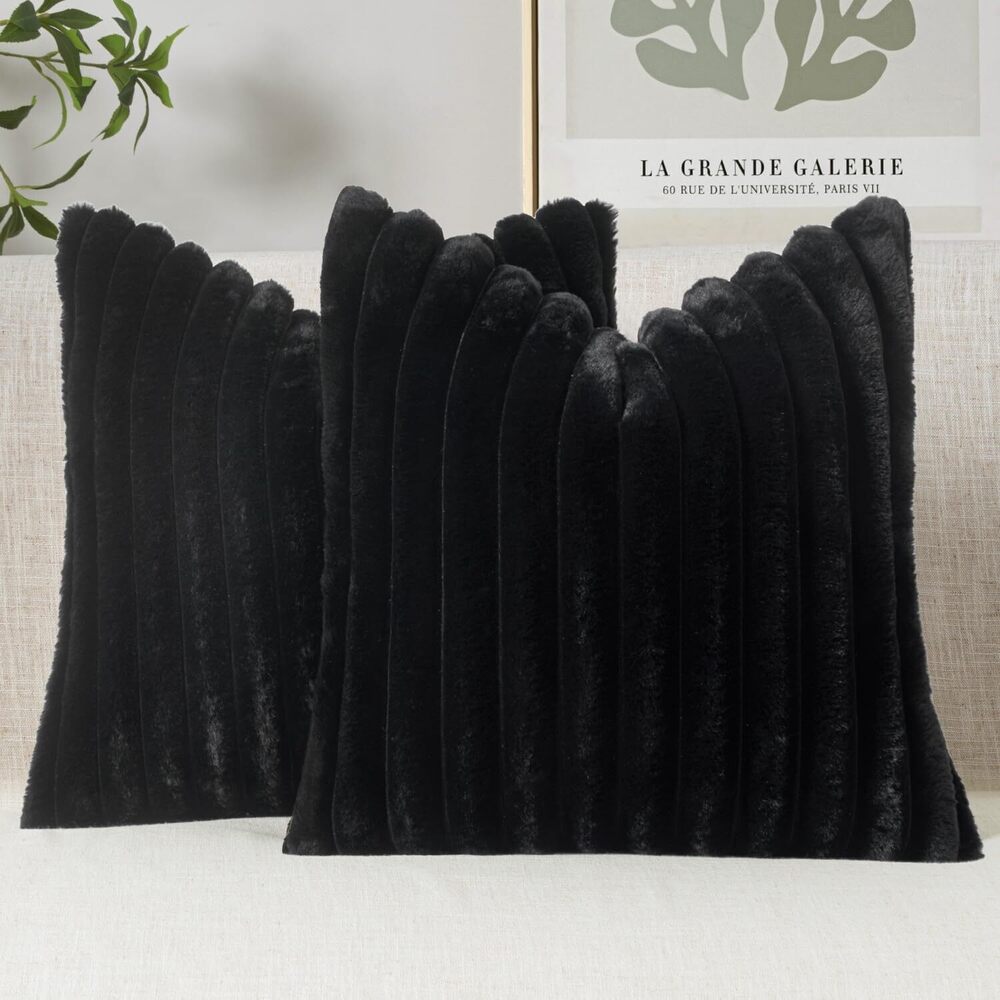 2540 Faux Fur Decorative Throw Pillow Covers 18x18 Inch Set of 2, French
